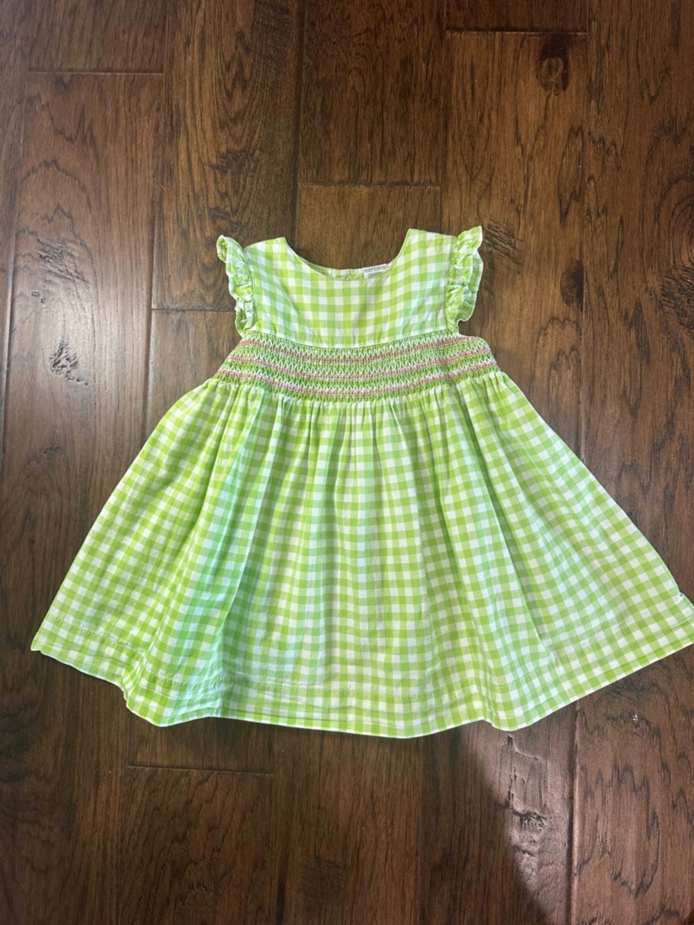 Carter's Light Green Gingham Smocked Flutter-Sleeve Dress